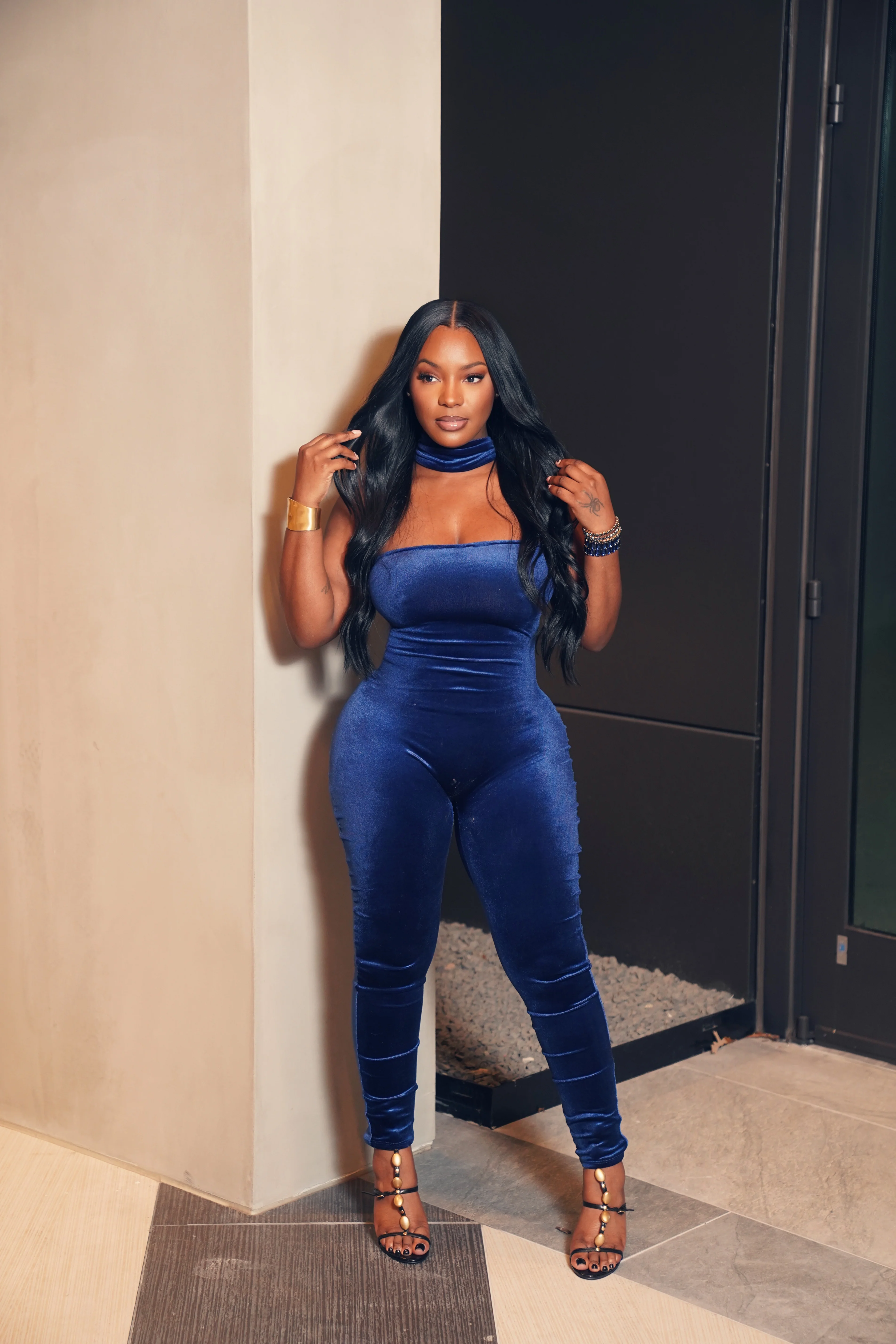Blue velvet jumpsuit - Image 3