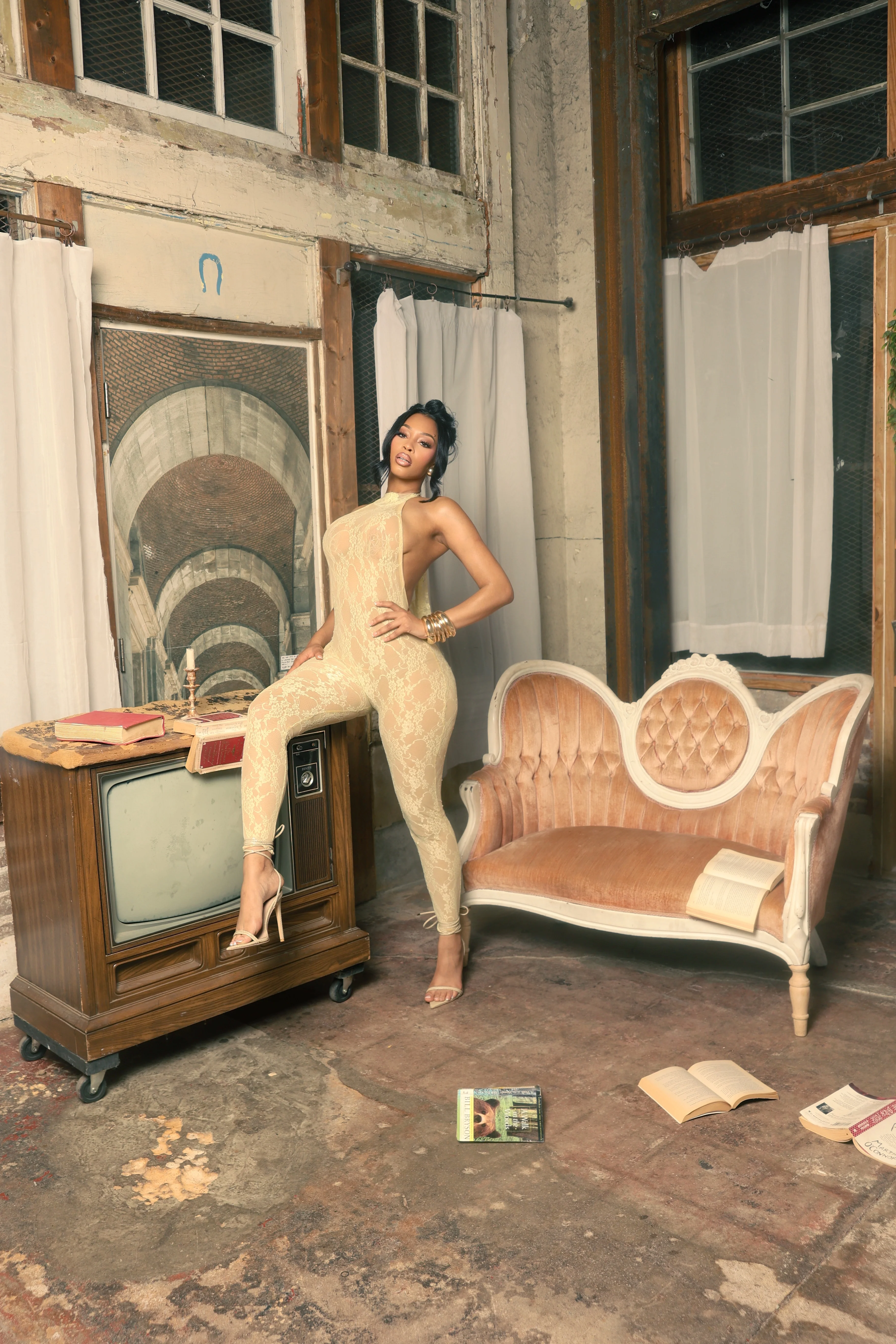 Privé Lace Jumpsuit - Champagne - Image 3