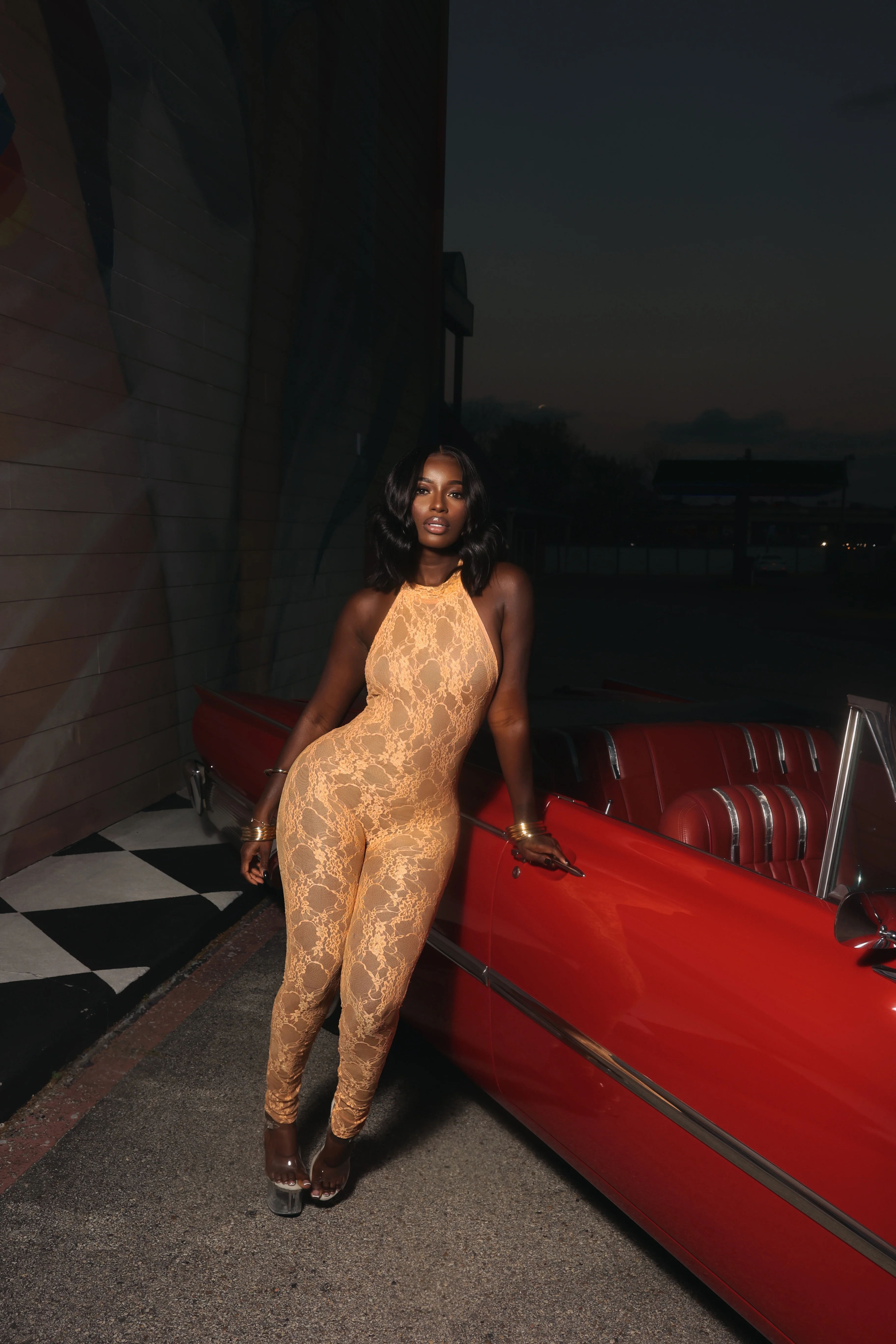 Privé Lace Jumpsuit - Peach - Image 4